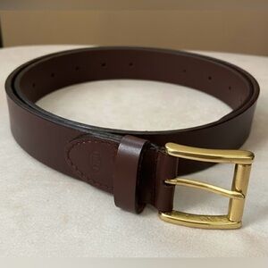 Crazy Horse Brown Leather Belt with Gold Brass Buckle
